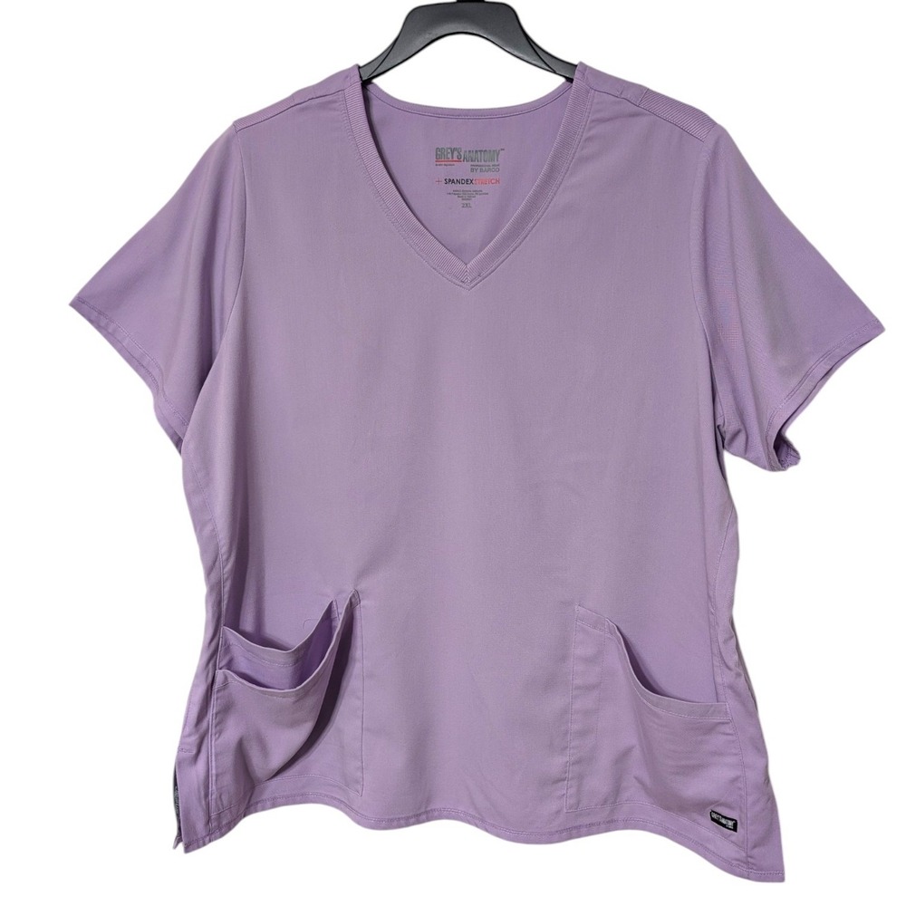 Greys Anatomy by Barco Spandex Stretch‎ Scrub Top Lavender Purple V-Neck 2XL